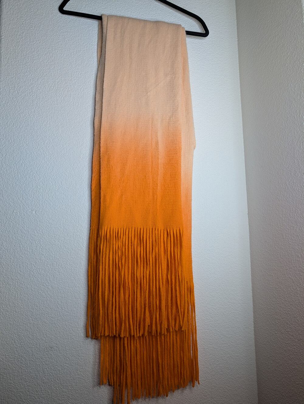 Anthropologie Womens Ombre Fringe Scarf OS Orange Cozy Boho Festival Cottagecore